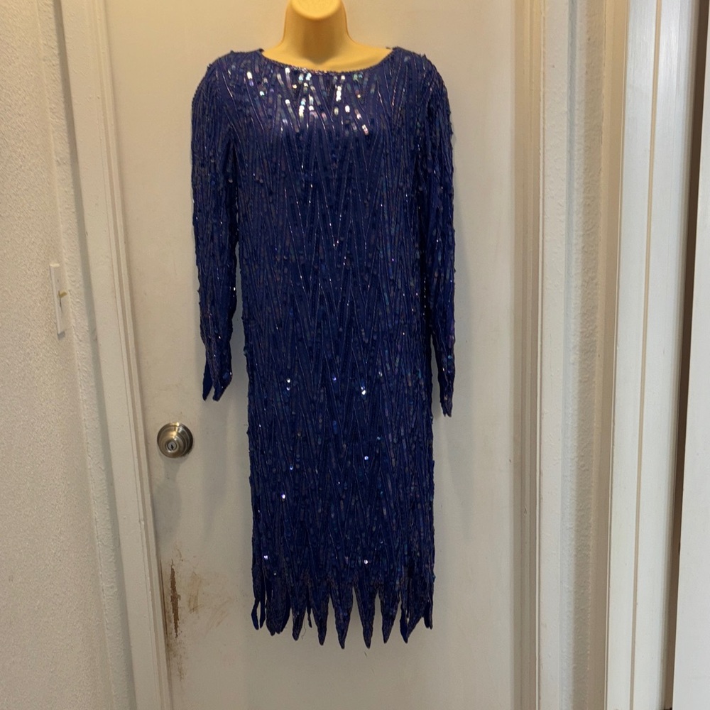 Stunning Long Sleeve Blue Sequin Dress
